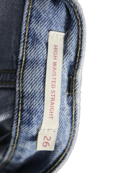 Levis Unisex High Waisted Straight Jeans Light Blue Button Fly Size 26