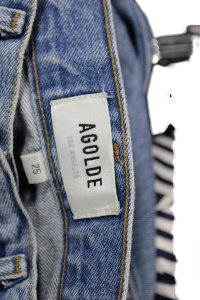 Agolde Women Mom Straight Jeans High Waist Blue Cotton Size 25