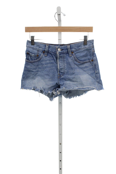 Levis Unisex 90s Blue Cotton Solid Shorts Size 28