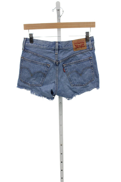 Levis Unisex 90s Blue Cotton Solid Shorts Size 28