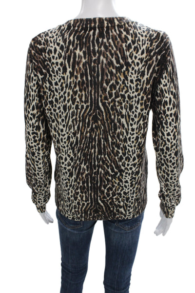 J Crew Womens Beige Merino Wool Animal Print Cardigan Crew Neck Button Size S