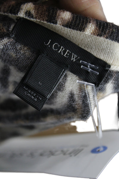 J Crew Womens Beige Merino Wool Animal Print Cardigan Crew Neck Button Size S
