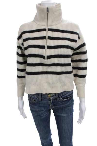 Everlane Unisex Pullover Beige Wool Zip High Neck Striped Long Sleeve Size XS