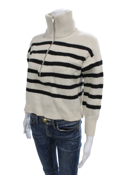 Everlane Unisex Pullover Beige Wool Zip High Neck Striped Long Sleeve Size XS