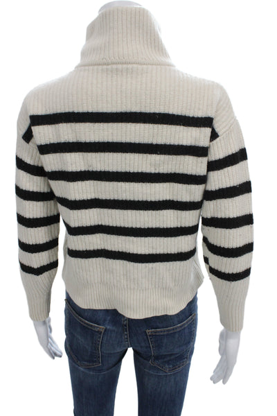 Everlane Unisex Pullover Beige Wool Zip High Neck Striped Long Sleeve Size XS