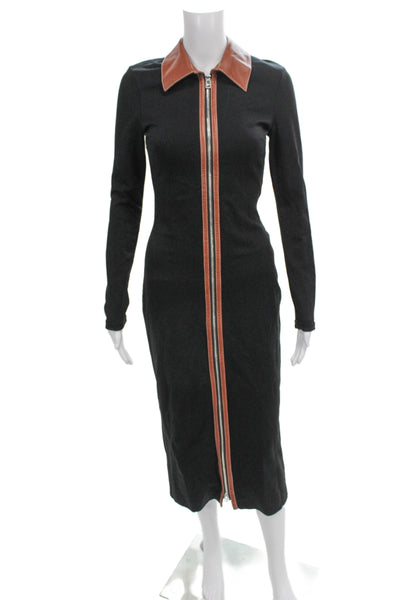 Staud Womens Black Bodycon Shirt Dress Collared Long Sleeve Zip Size XS