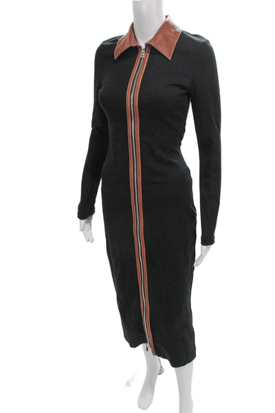 Staud Womens Black Bodycon Shirt Dress Collared Long Sleeve Zip Size XS