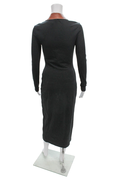 Staud Womens Black Bodycon Shirt Dress Collared Long Sleeve Zip Size XS