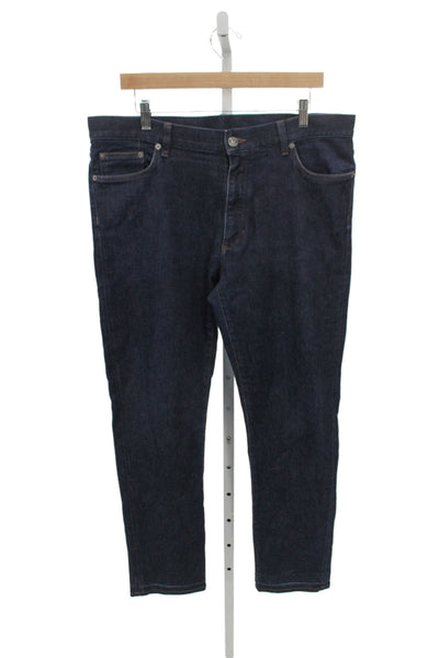 Zegna Mens Dark Blue Straight Jeans Button 98% Cotton Size 36