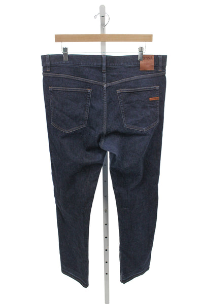 Zegna Mens Dark Blue Straight Jeans Button 98% Cotton Size 36