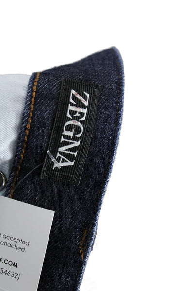 Zegna Mens Dark Blue Straight Jeans Button 98% Cotton Size 36