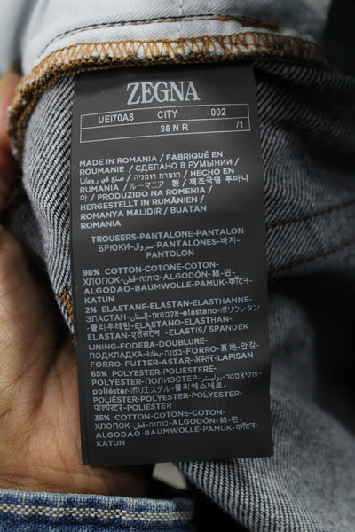 Zegna Mens Dark Blue Straight Jeans Button 98% Cotton Size 36
