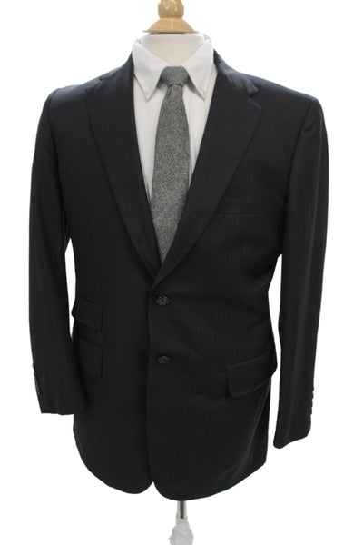 Sartoria Ambrosiana Mens Black Wool Suit Jacket Collared Button Classic Size 40