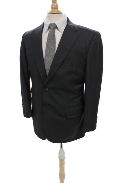 Sartoria Ambrosiana Mens Black Wool Suit Jacket Collared Button Classic Size 40