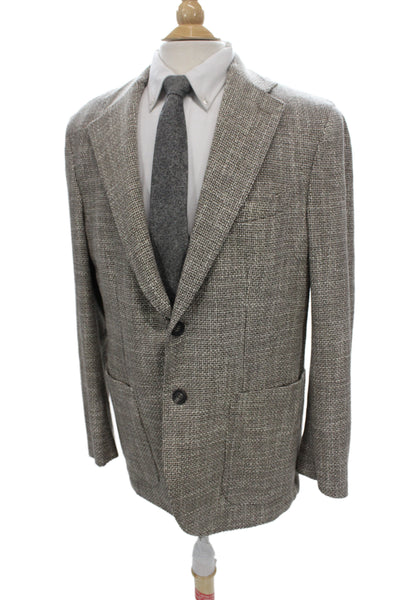 Pal Zileri Mens Sport Coat Gray Check Wool Silk Blend Size 58