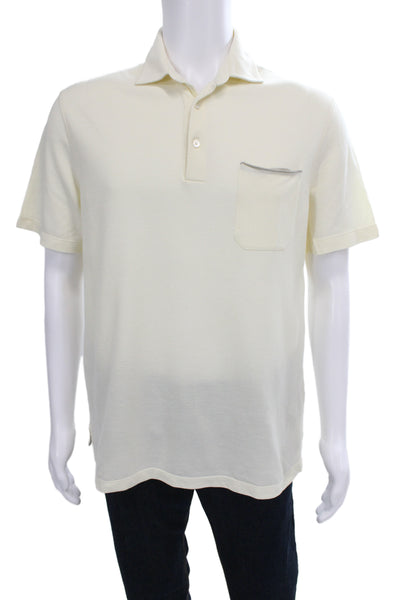 Ermenegildo Zegna Mens Short Sleeve Collared Knit Polo Shirt White Size Medium