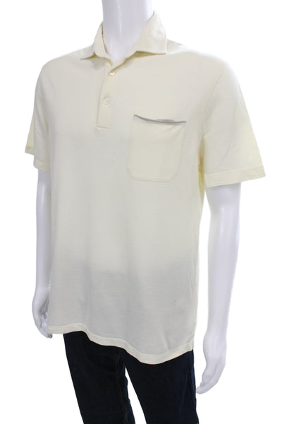Ermenegildo Zegna Mens Short Sleeve Collared Knit Polo Shirt White Size Medium