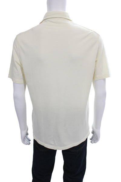 Ermenegildo Zegna Mens Short Sleeve Collared Knit Polo Shirt White Size Medium