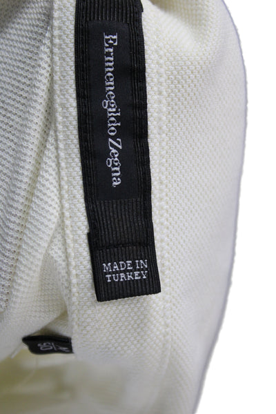 Ermenegildo Zegna Mens Short Sleeve Collared Knit Polo Shirt White Size Medium