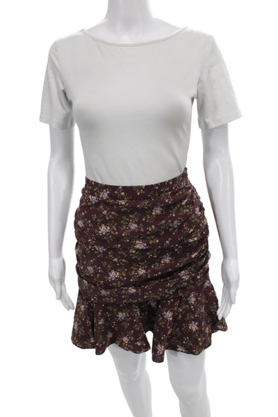 Veronica Beard Women Brown Floral Flare Mini Skirt Silk Spandex Size 8