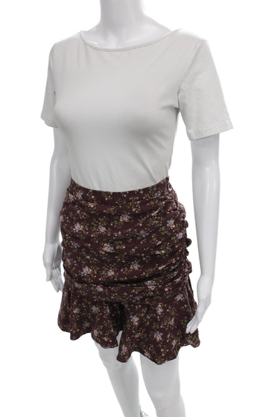 Veronica Beard Women Brown Floral Flare Mini Skirt Silk Spandex Size 8