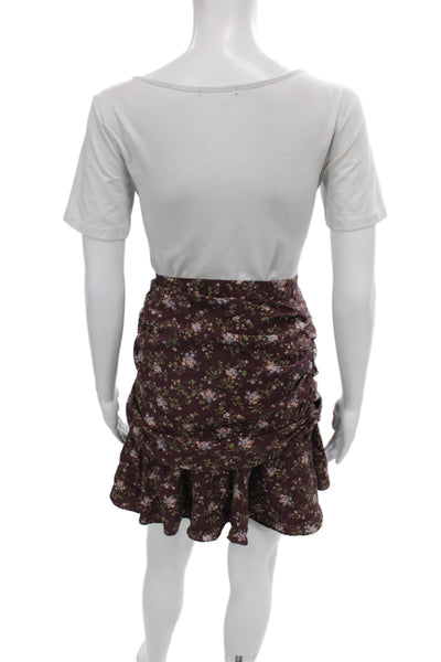 Veronica Beard Women Brown Floral Flare Mini Skirt Silk Spandex Size 8