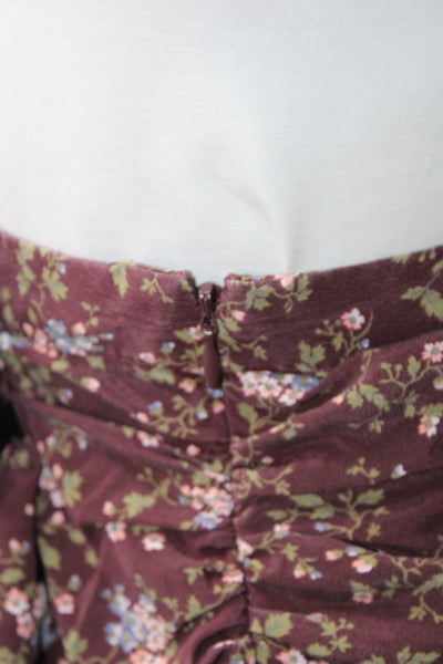 Veronica Beard Women Brown Floral Flare Mini Skirt Silk Spandex Size 8
