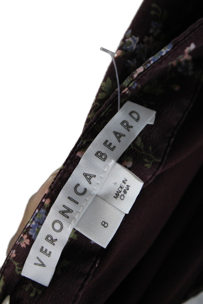 Veronica Beard Women Brown Floral Flare Mini Skirt Silk Spandex Size 8