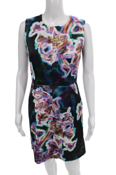 Milly Womens Sleeveless Sheath Shift Black Graphic Crew Neck Knee Dress Size 4