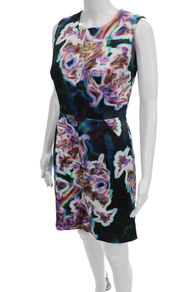 Milly Womens Sleeveless Sheath Shift Black Graphic Crew Neck Knee Dress Size 4