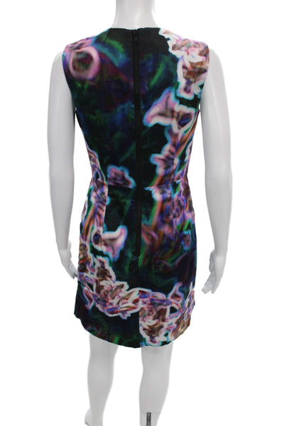 Milly Womens Sleeveless Sheath Shift Black Graphic Crew Neck Knee Dress Size 4
