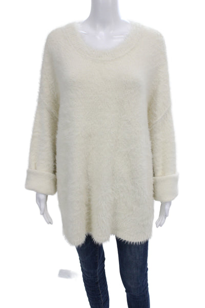 Free People Unisex Pullover Sweater White Round Neck Long Sleeve Size M