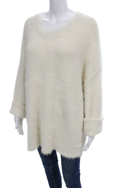 Free People Unisex Pullover Sweater White Round Neck Long Sleeve Size M