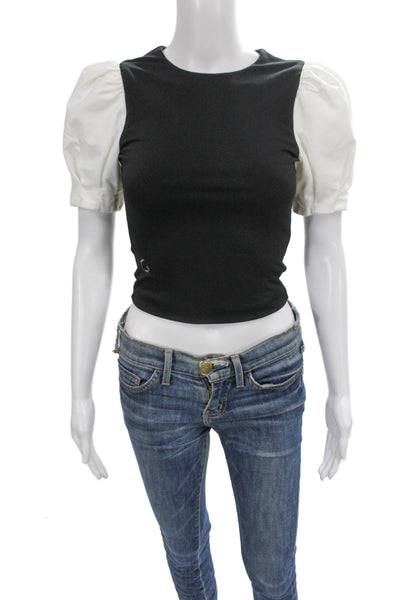 Alice + Olivia Womens Cropped Black Short Sleeve Crew Neck Blouse Size 0