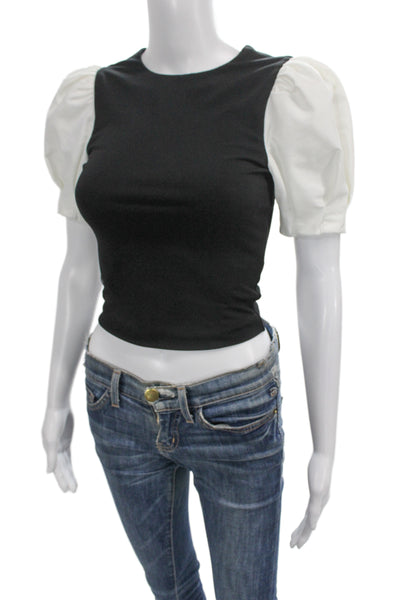 Alice + Olivia Womens Cropped Black Short Sleeve Crew Neck Blouse Size 0