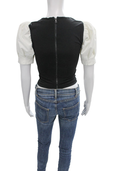Alice + Olivia Womens Cropped Black Short Sleeve Crew Neck Blouse Size 0