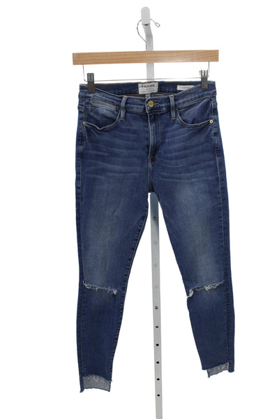 Frame Women Skinny Cropped Dark Blue High Rise Jeans Size 28