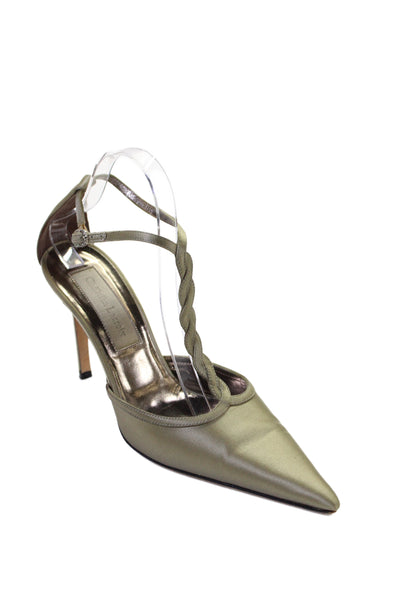 Christian Lacroix Womens Satin Pointed Toe T Strap Pumps Green Size 39.5 9.5