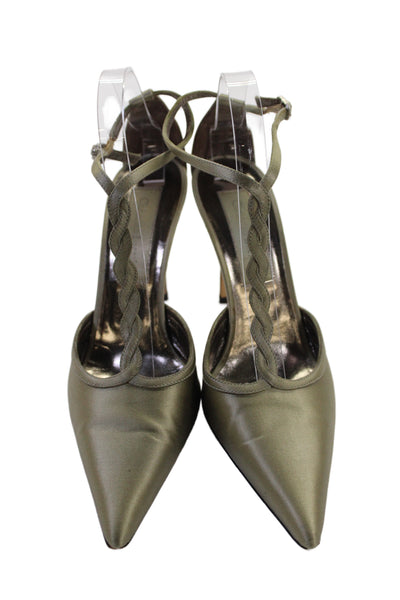 Christian Lacroix Womens Satin Pointed Toe T Strap Pumps Green Size 39.5 9.5