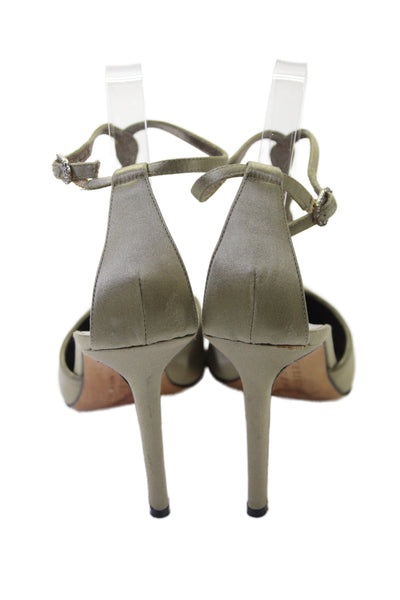 Christian Lacroix Womens Satin Pointed Toe T Strap Pumps Green Size 39.5 9.5