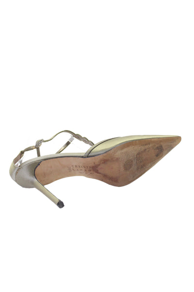 Christian Lacroix Womens Satin Pointed Toe T Strap Pumps Green Size 39.5 9.5