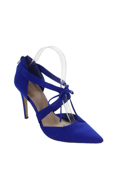 Saks Fifth Avenue Womens Pointed Toe Lace Up Cut Out Pumps Blue Size 38 8