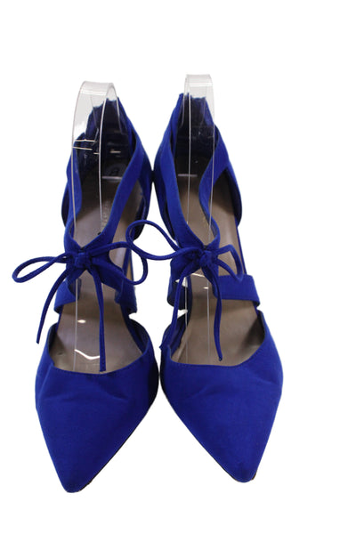 Saks Fifth Avenue Womens Pointed Toe Lace Up Cut Out Pumps Blue Size 38 8