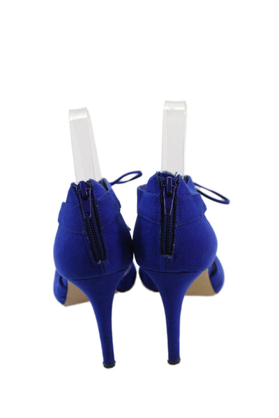 Saks Fifth Avenue Womens Pointed Toe Lace Up Cut Out Pumps Blue Size 38 8