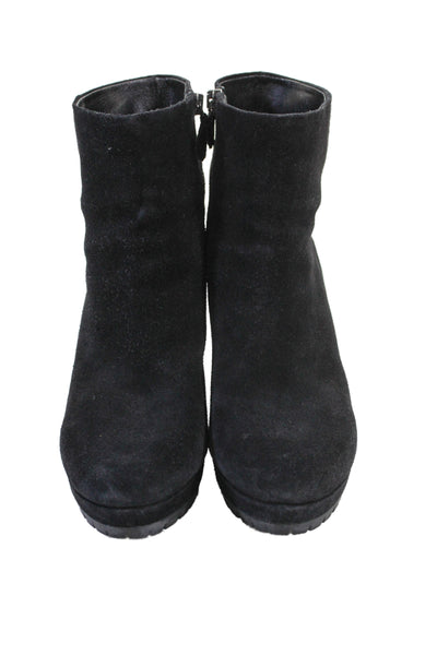 Prada Sport Womens Side Zip Wedge Heel Platform Booties Black Suede Size 39.5