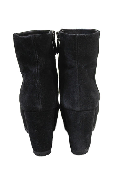 Prada Sport Womens Side Zip Wedge Heel Platform Booties Black Suede Size 39.5