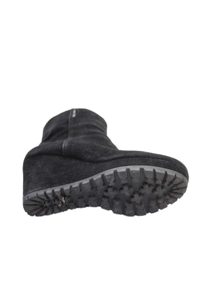 Prada Sport Womens Side Zip Wedge Heel Platform Booties Black Suede Size 39.5