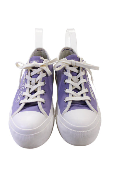 Jimmy Choo Womens Lace Up Cap Toe Canvas Logo Sneakers Purple White Size 39