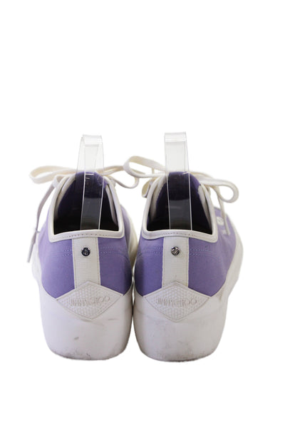 Jimmy Choo Womens Lace Up Cap Toe Canvas Logo Sneakers Purple White Size 39