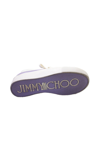 Jimmy Choo Womens Lace Up Cap Toe Canvas Logo Sneakers Purple White Size 39